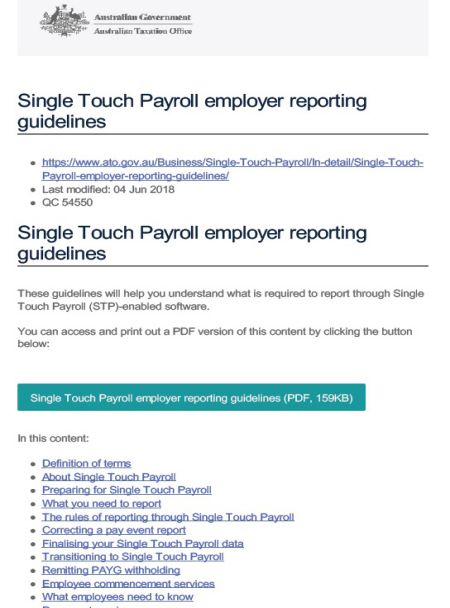 Single Touch Payroll Employer Guidelines
