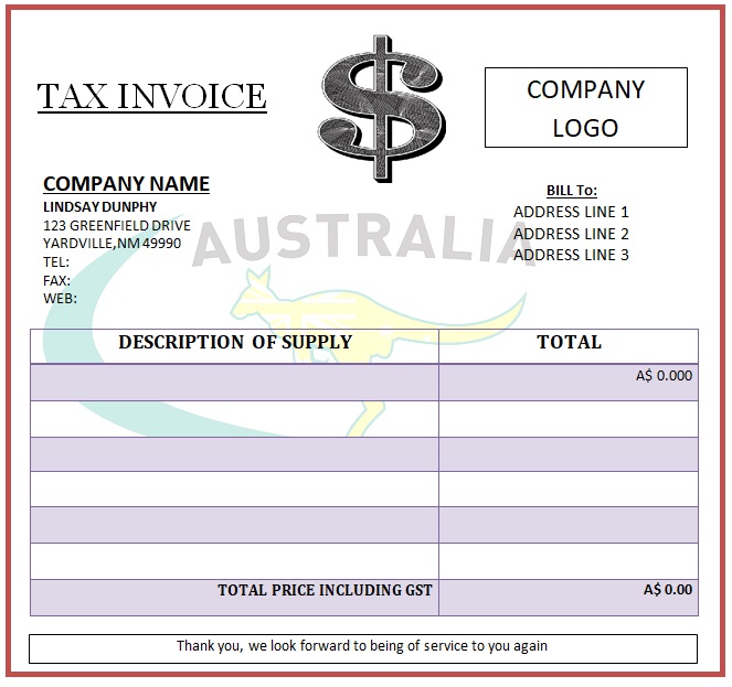 Australia Tax Invoice Templates 25 Free Printable Designs All Down Under
